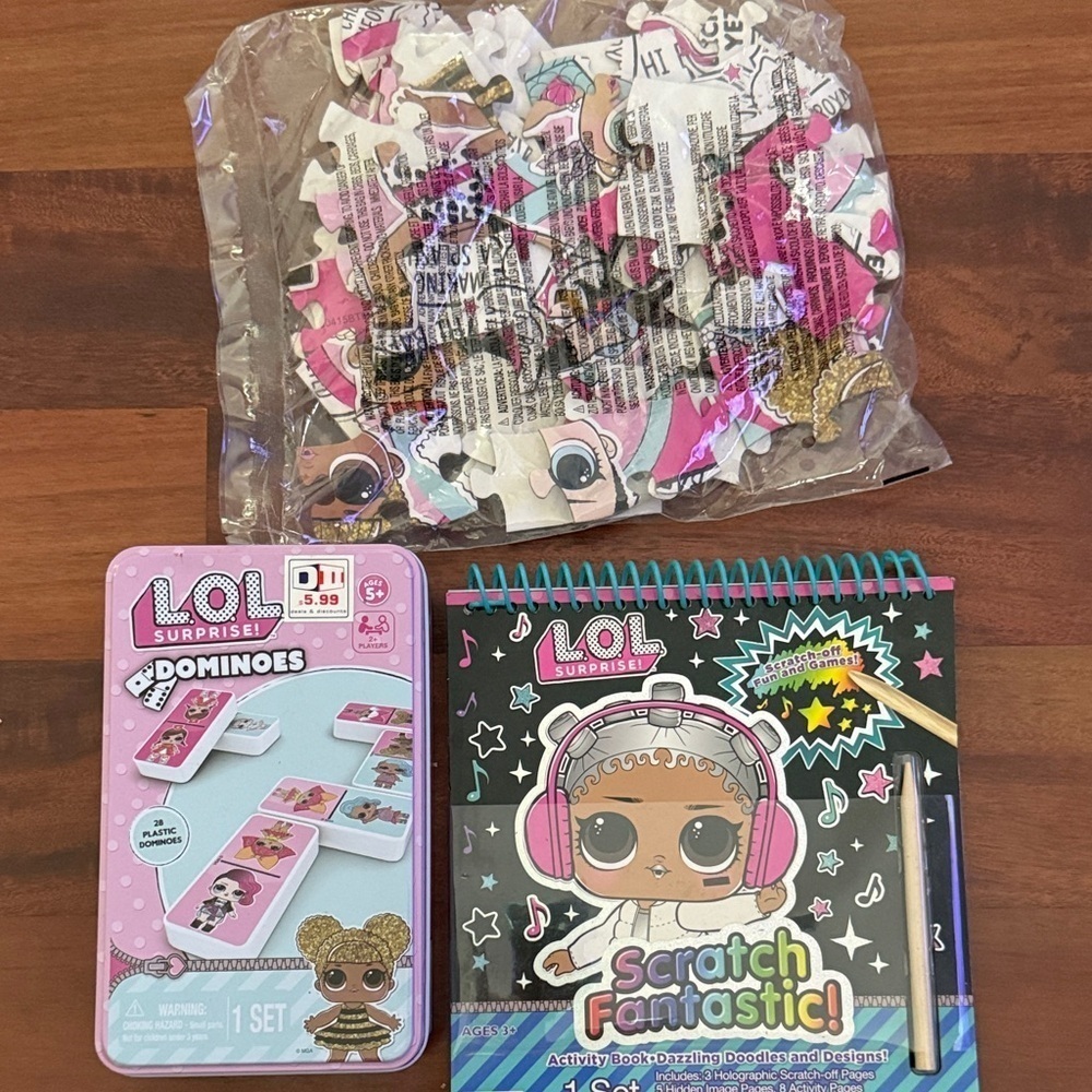 L.O.L. Surprise! Puzzle, Dominoes, and Scratch Fantastic Set - Pink, Gold, Black